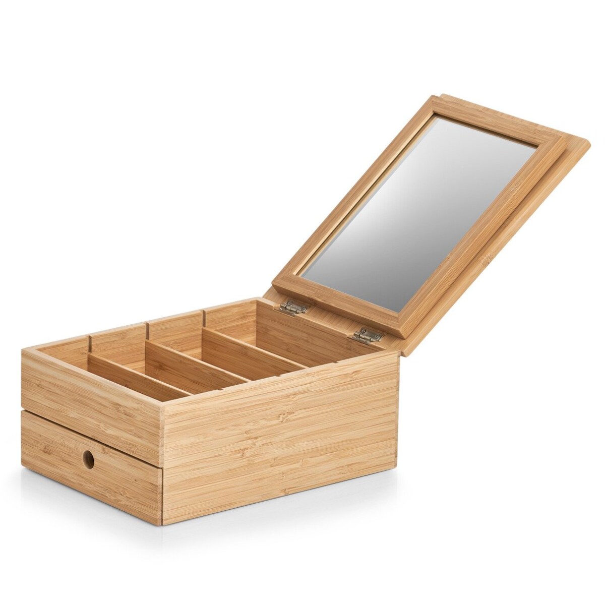 Szkatułka na biżuterię z lusterkiem i szufladką, bambusowa, ZELLER
