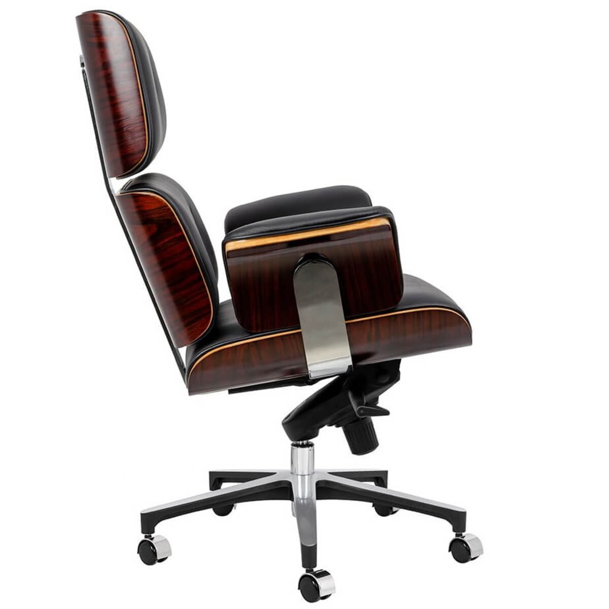 Skórzany fotel do gabinetu Lounge czarny sklejka różana, King Home