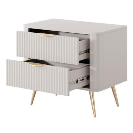Stolik nocny ryflowany LENA w kolorze beżowym na złotych nóżkach