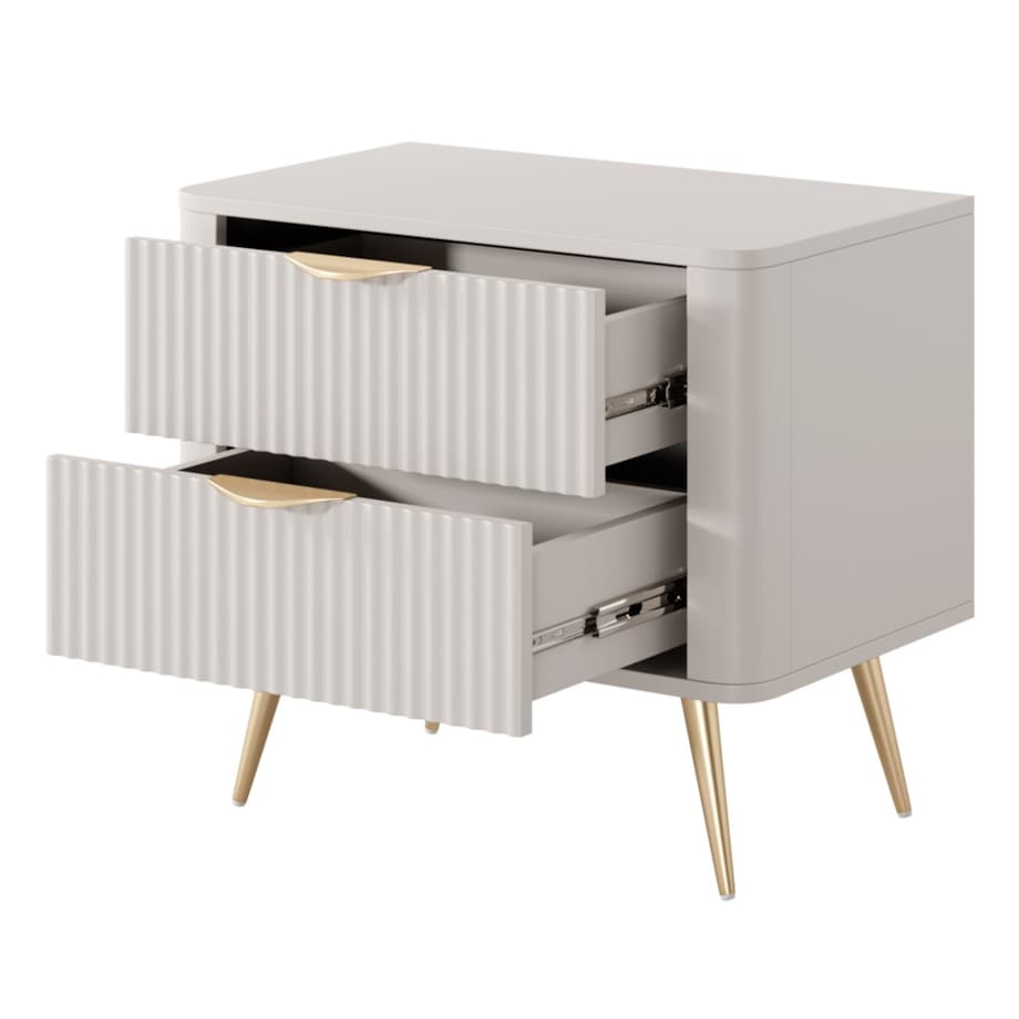 Stolik nocny ryflowany LENA w kolorze beżowym na złotych nóżkach