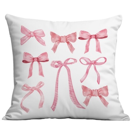 Poszewka na poduszkę 45 x 45 cm biała, KOKARDKI różowe POD230