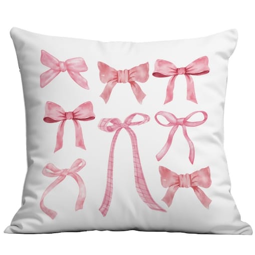 Poszewka na poduszkę 45 x 45 cm biała, KOKARDKI różowe POD230