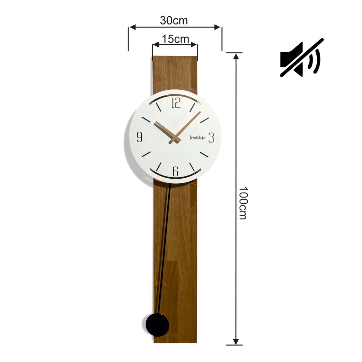 Drewniany zegar ścienny z wahadłem Naturale biały