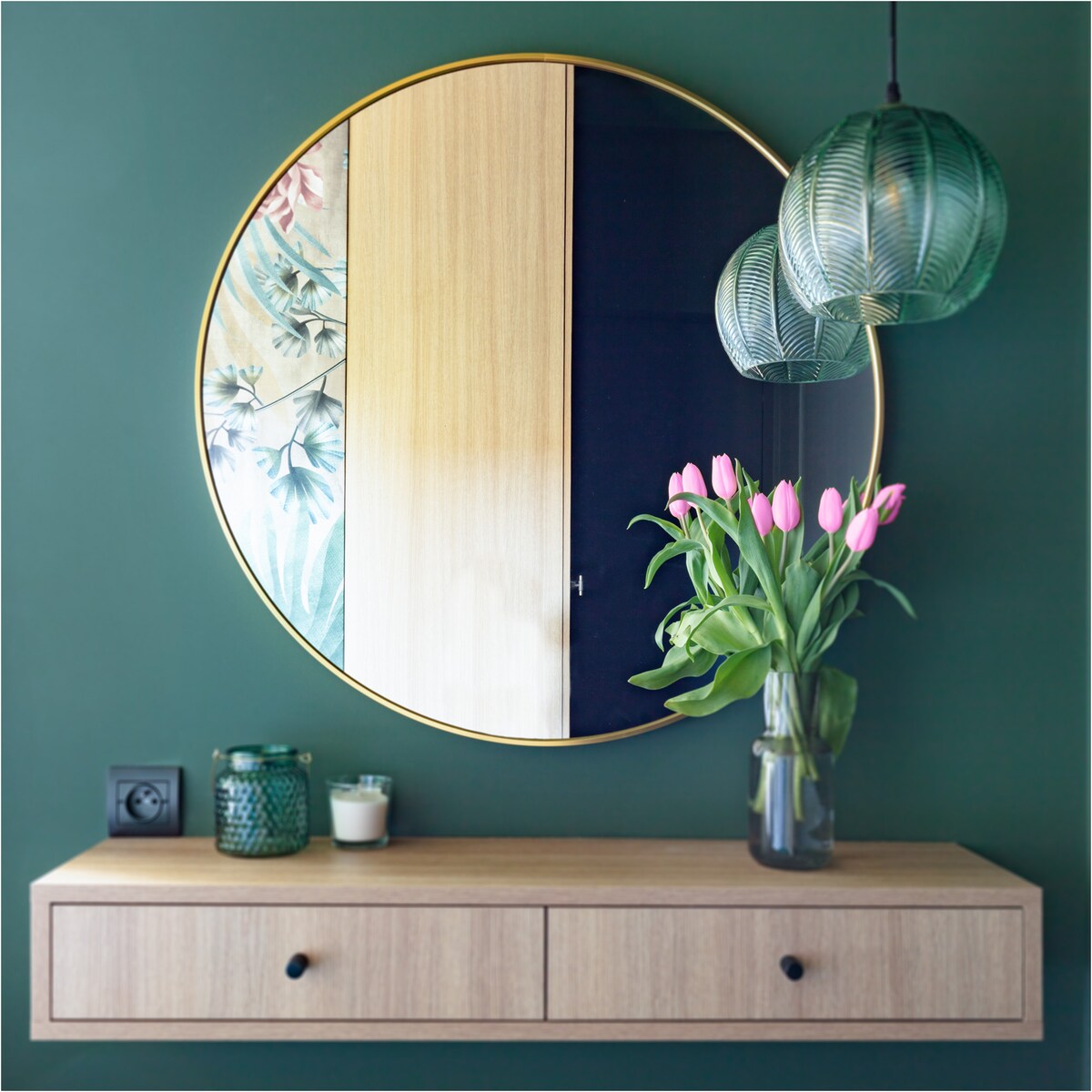 Lustro Okrągłe Ścienne 55 CM Loft Metalowa Rama Złote