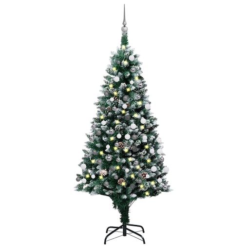 vidaXL Sztuczna choinka z lampkami, bombkami i szyszkami, 150 cm