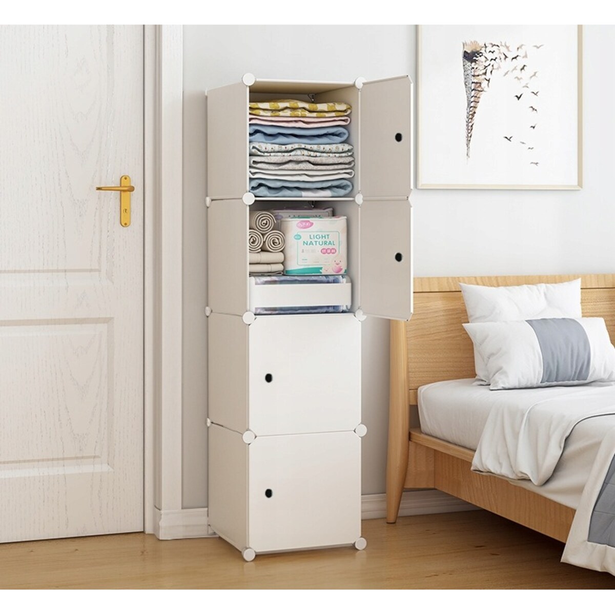 Szafa modułowa garderoba ubraniowa biała regał słupek zamknięty 4 półki