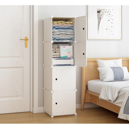 Szafa modułowa garderoba ubraniowa biała regał słupek zamknięty 4 półki