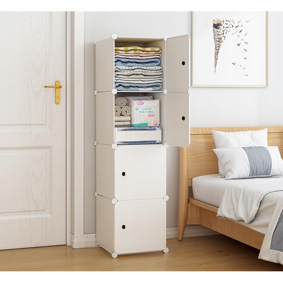 Szafa modułowa garderoba ubraniowa biała regał słupek zamknięty 4 półki