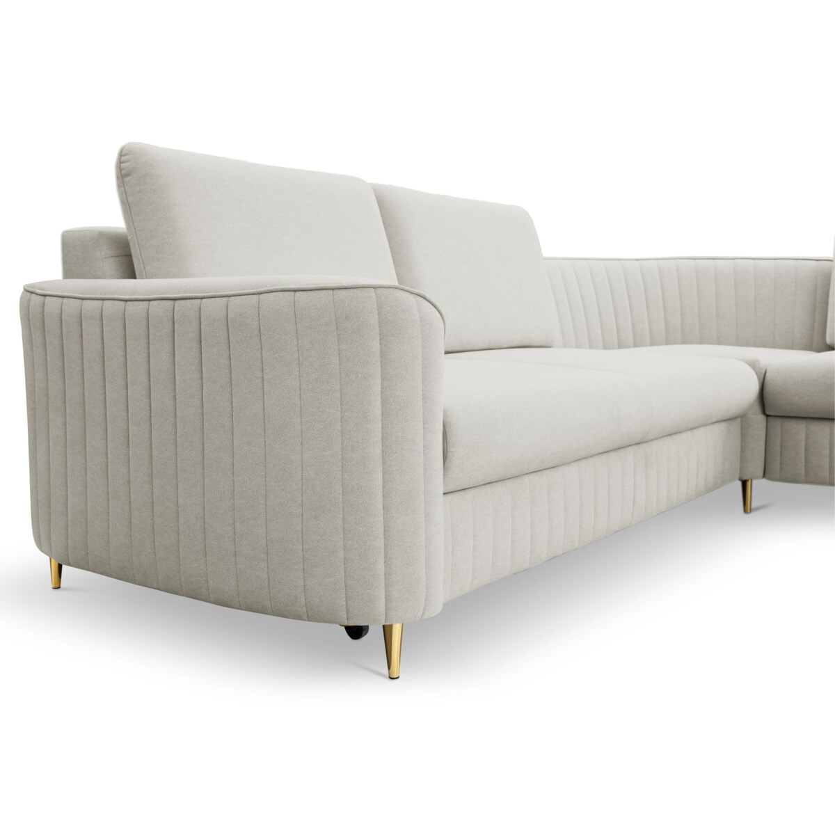 Narożnik z funkcją spania i pojemnikiem na pościel LOREN, jasny szary