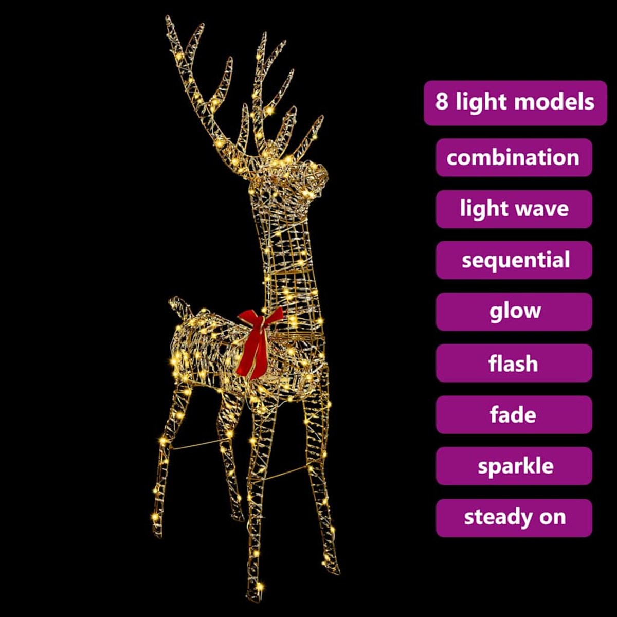 vidaXL 3D Renifer z 140 diodami LED Ciepła biel 128 cm PET