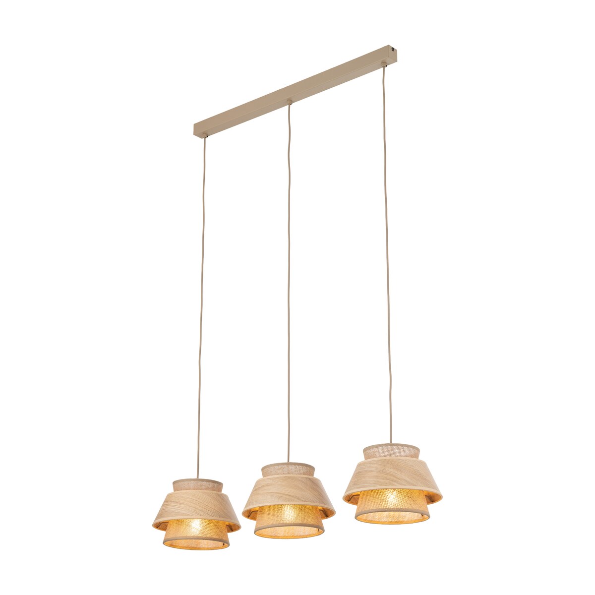 Lampa Wisząca Belka Tk Lighting Kalum Len Fornir 3Xe27 Skandynawski, Boho, Japandi