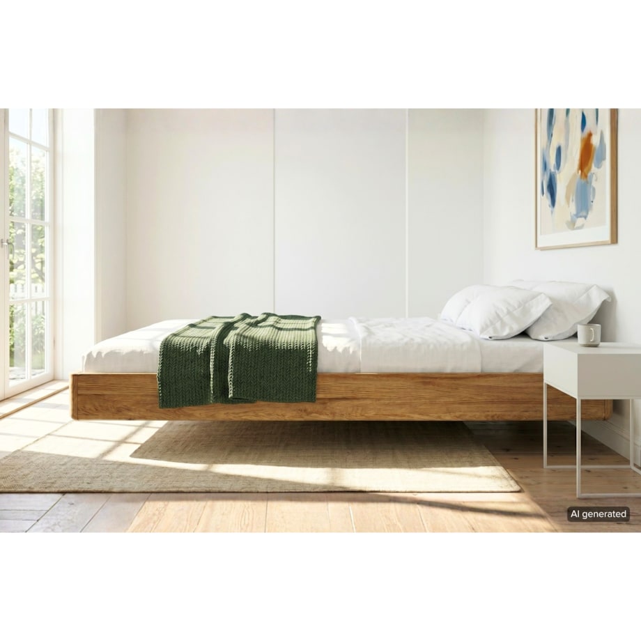 Łóżko lewitujące drewniane dębowe Visby LENA FLAT bez szafek / 180x200 cm, lakier naturalny