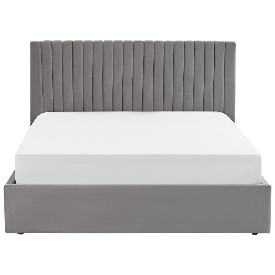 Łóżko z pojemnikiem welurowe 160 x 200 cm szare VION