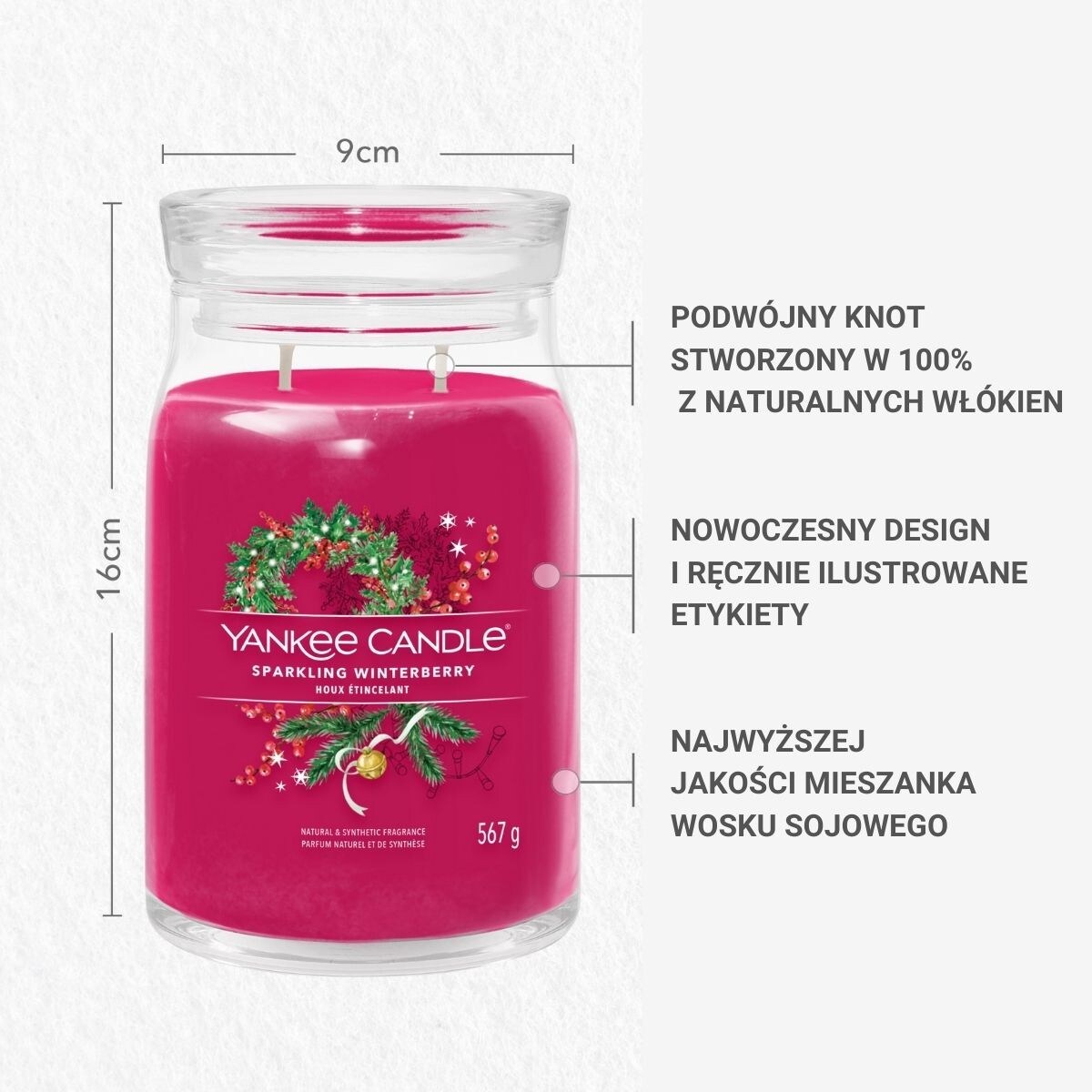 YC SIGNATURE - Świeca duża SPARKLING WINTERBERRY