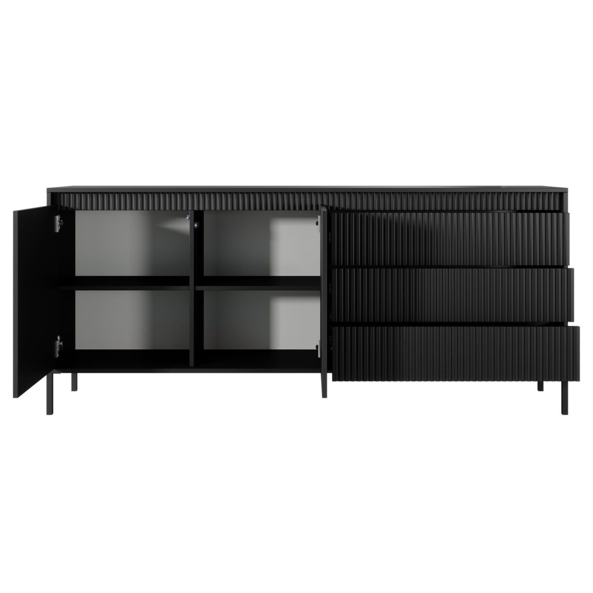 Komoda 187 2D3S ENSO ryflowana, czarna