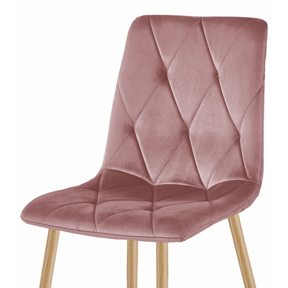 Krzesło Do Jadalni Kuchni Salonu Libra - Różowy Aksamit / Nogi Kolor Drewna X 3