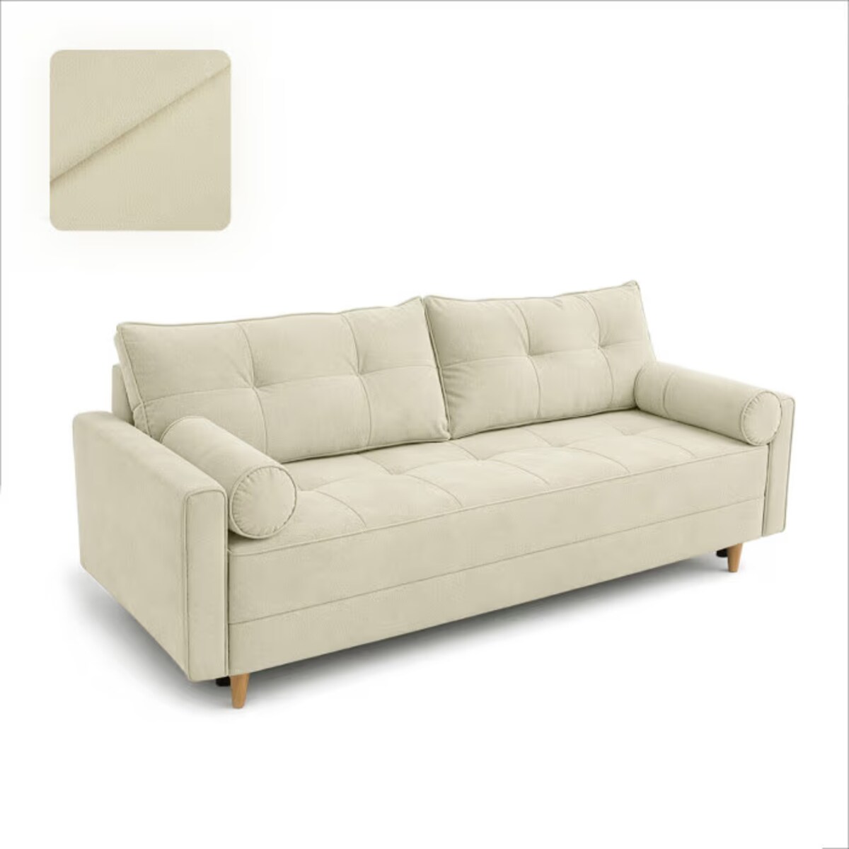 Sofa Rozkładana z Funkcją Spania Kanapa Dwuosobowa Kremowa LONAR