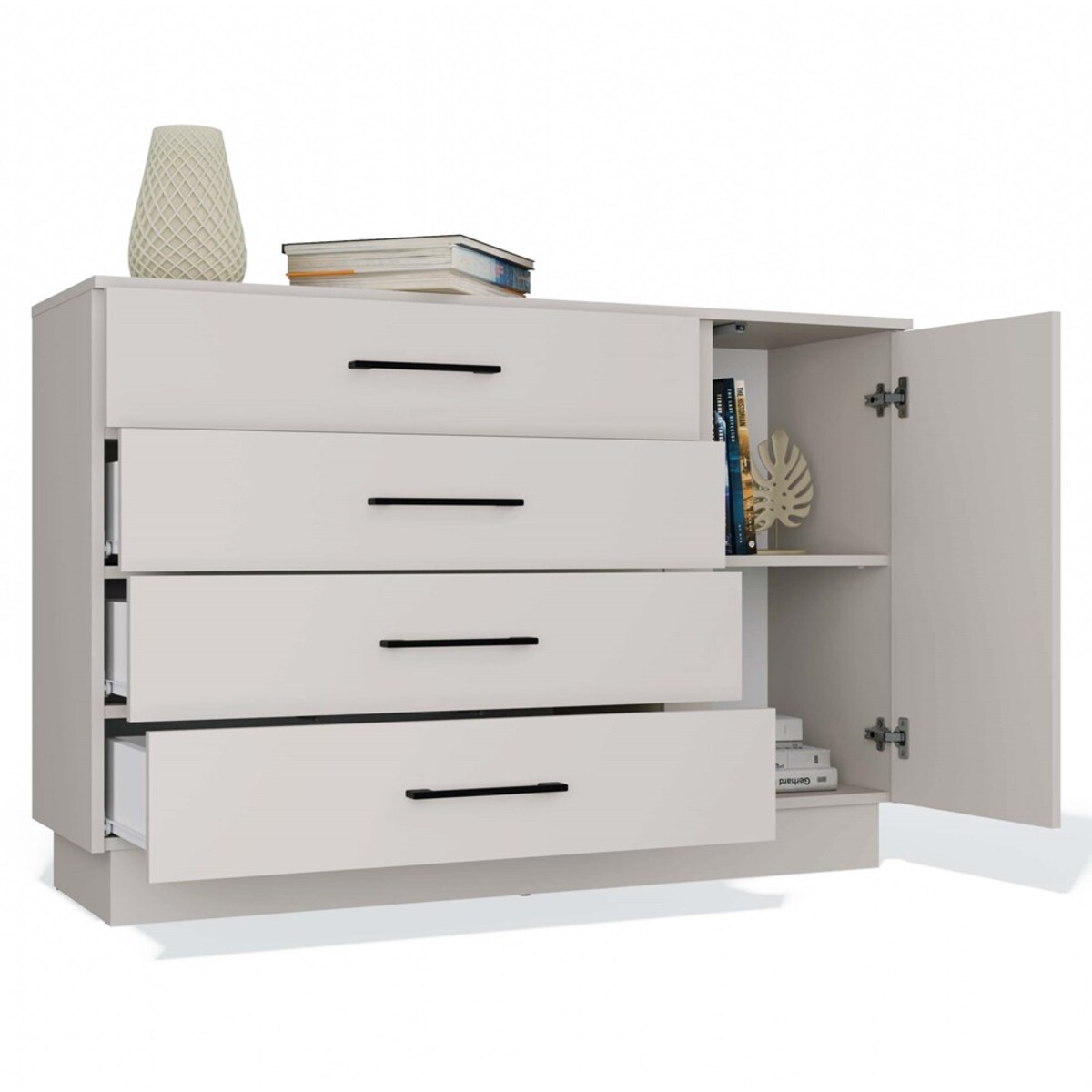 Komoda AMBER 1D4S Szafka 1 Drzwi 4 Szuflady Do Sypialni Salonu Kaszmir Beż