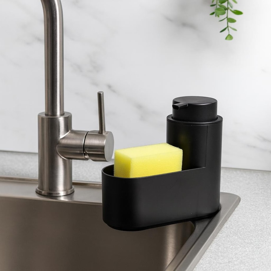 Dozownik na mydło 300 ml i gąbkę 14,5x7,4x16,5 cm MAMUTA czarny