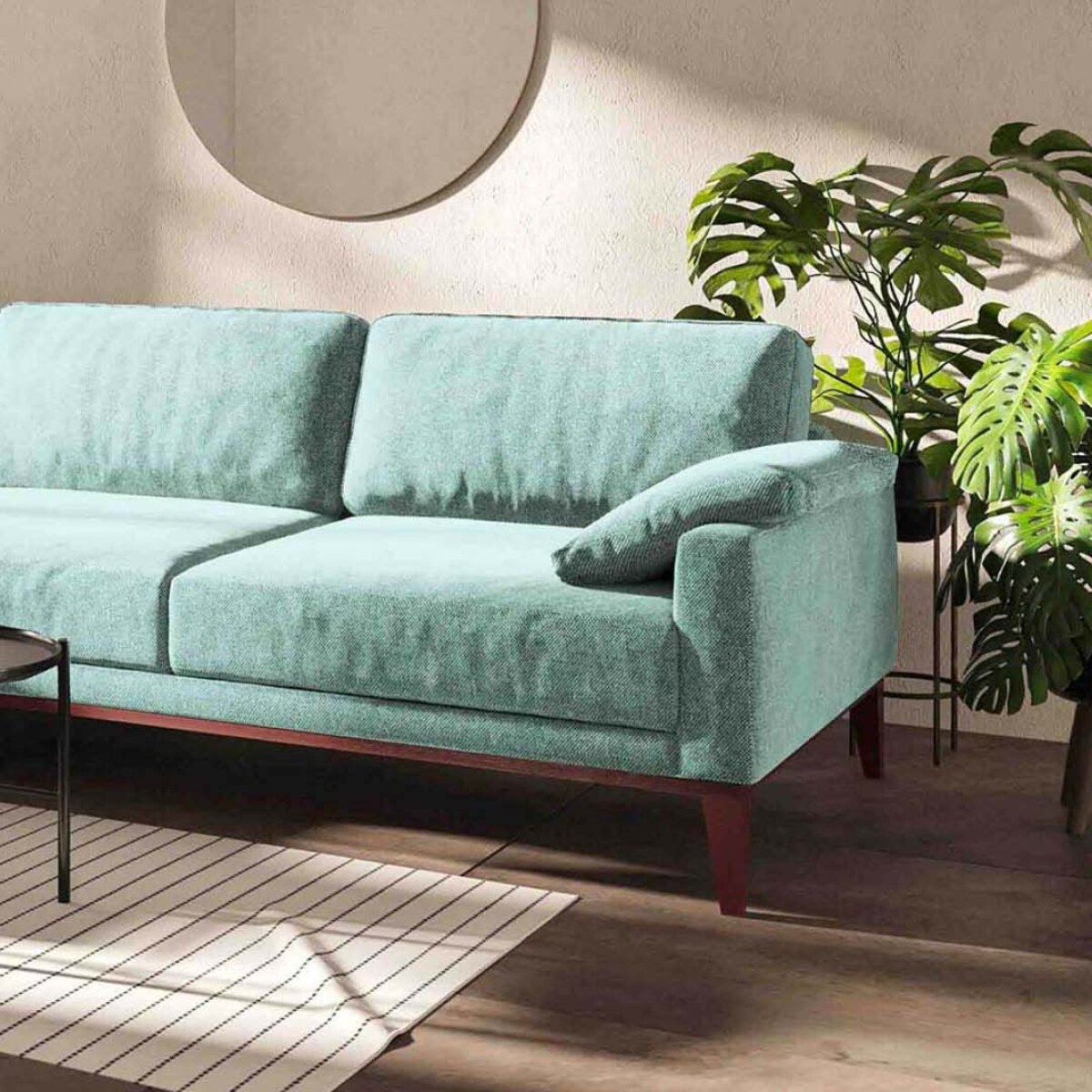 Sofa narożna Musso miętowa z pikowanym siedziskiem