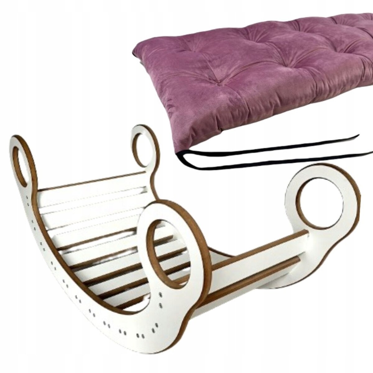 Drewniany Bujak Montessori + Poduszka Różowa