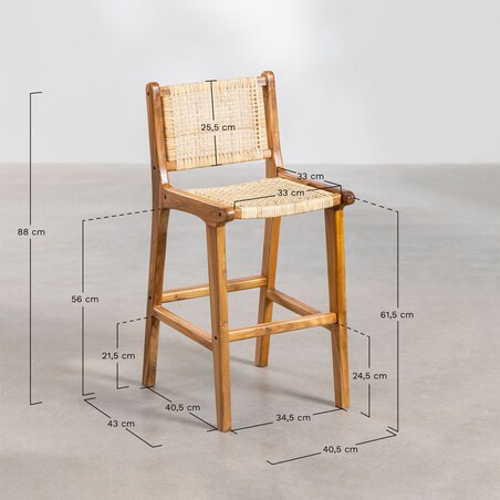 Stołek krzesło barowe z drewna tekowego i rattanu Catua 60 cm