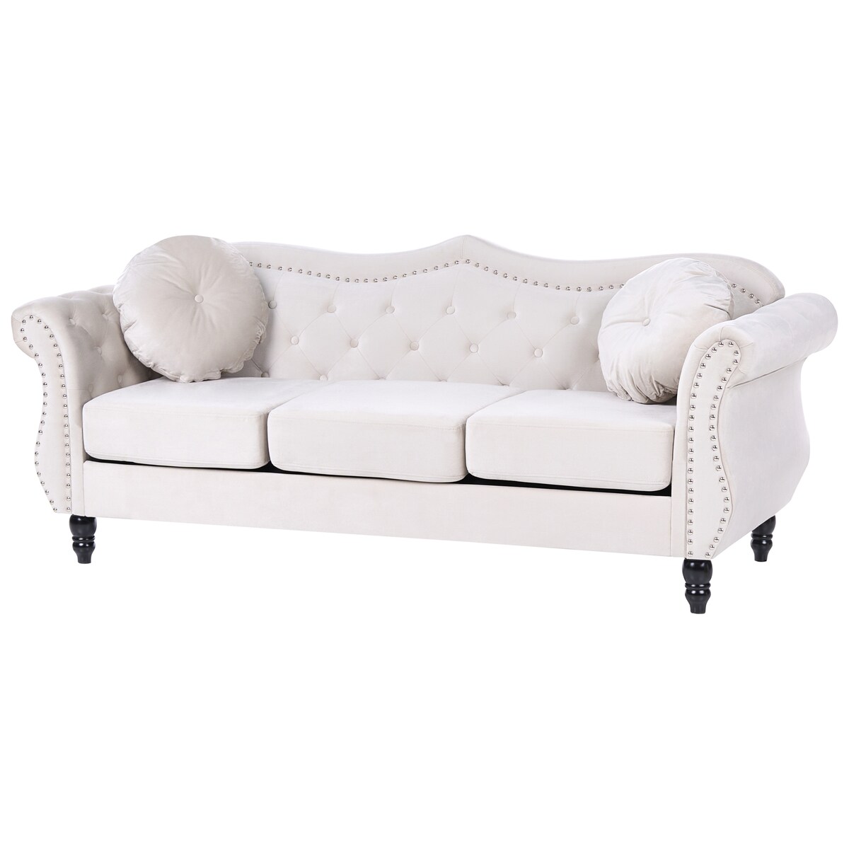 Sofa dla 3 osób SKIEN Welur Jasnobeżowy