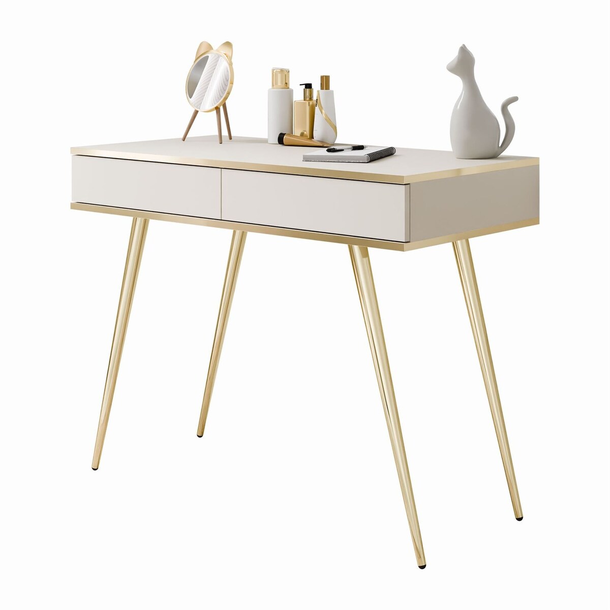 Konsola OXFORD z szufladami na złotym stelażu, beżowy mat