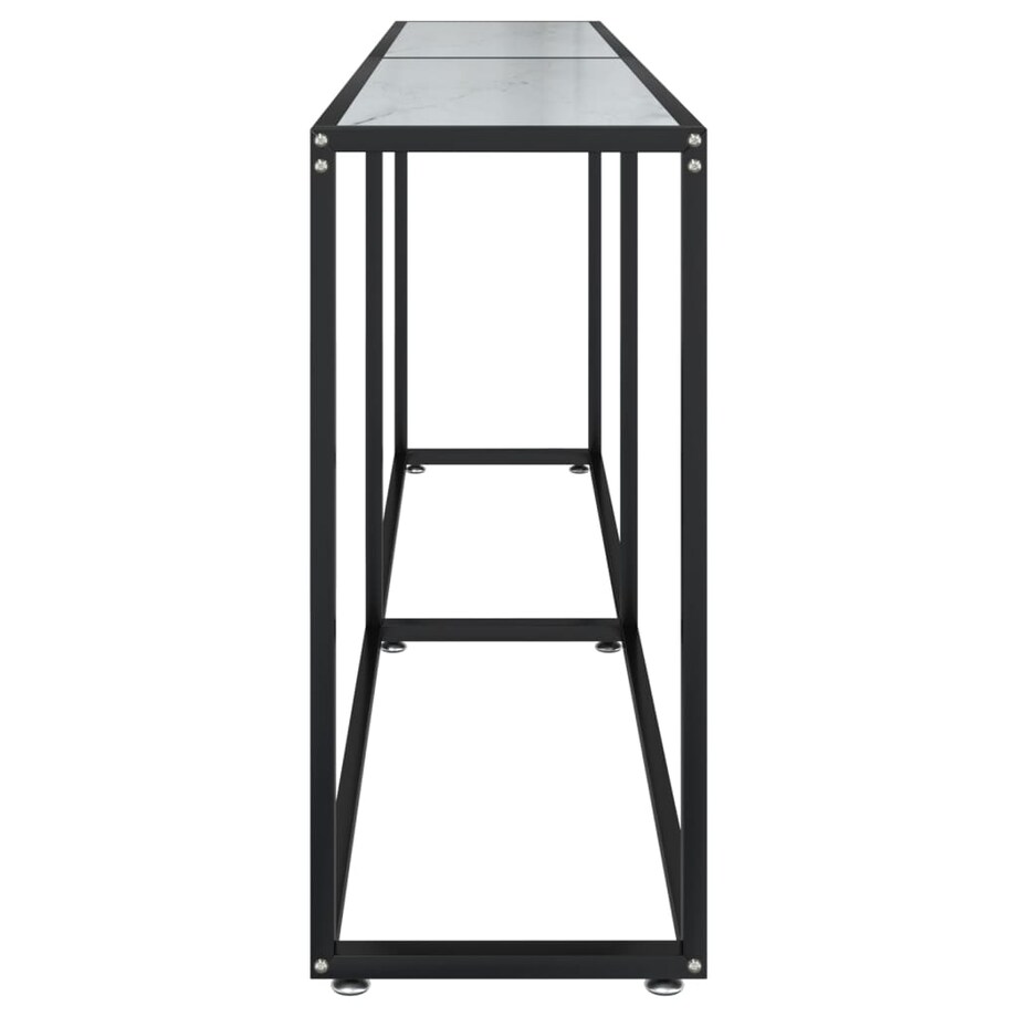 vidaXL Konsola, biały marmur, 200x35x75,5 cm, szkło hartowane