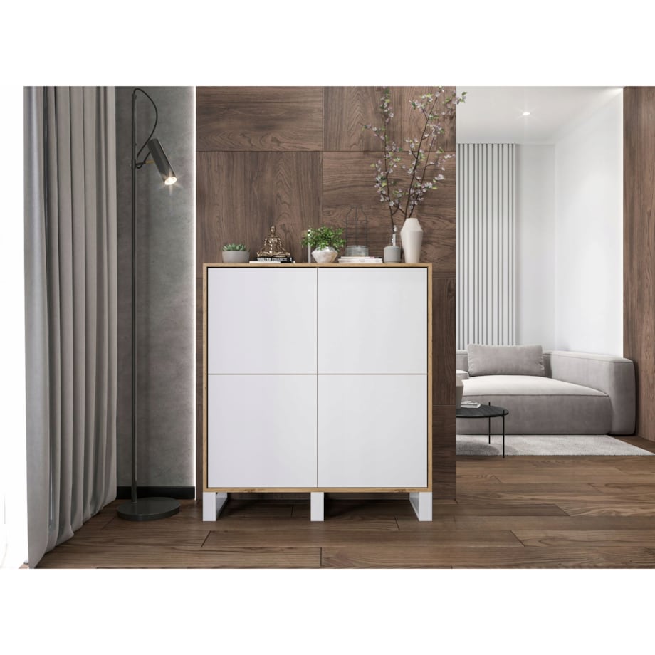 Komoda Industrialna Komoda Loft Biały MAT Dąb Wotan 113 cm