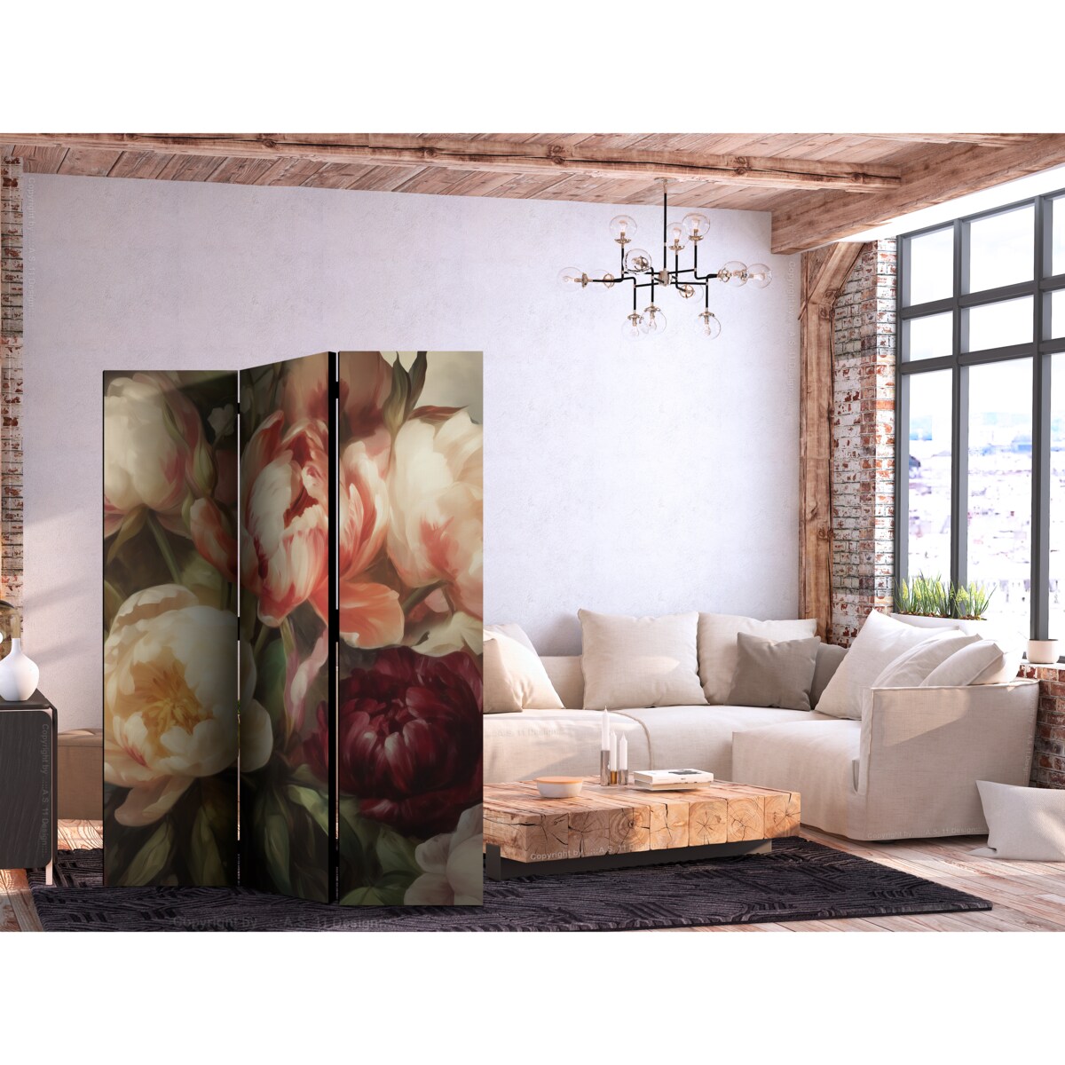 Parawan Akustyczny Kwitnące Piwonie 135x172cm