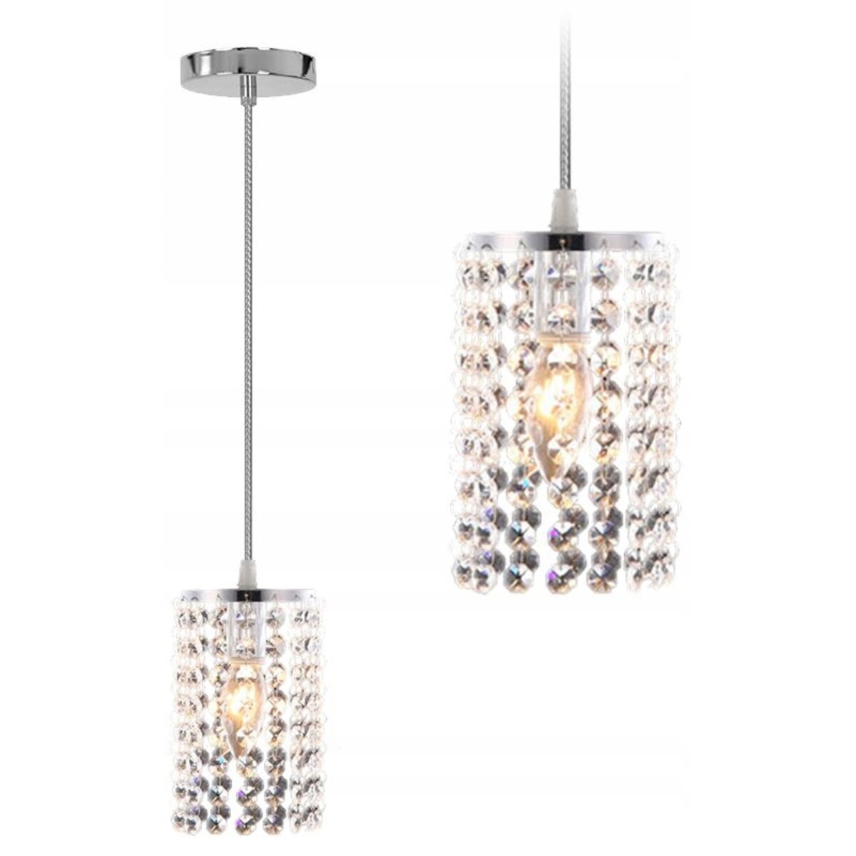 Lampa Sufitowa Wisząca Kryształy Glamour Srebro