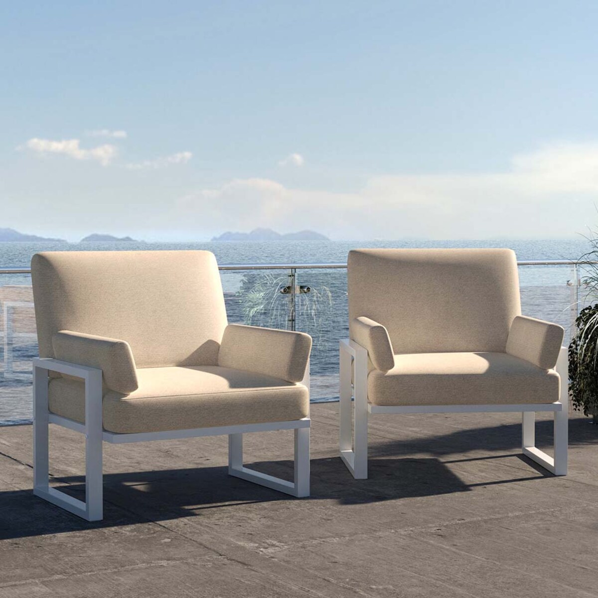 Fauteuil Soledo Beige clair - Cadre blanc