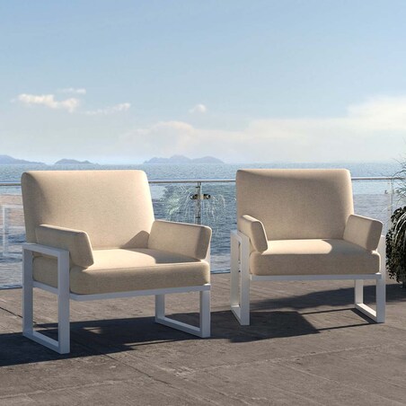 Fauteuil Soledo Beige clair - Cadre blanc