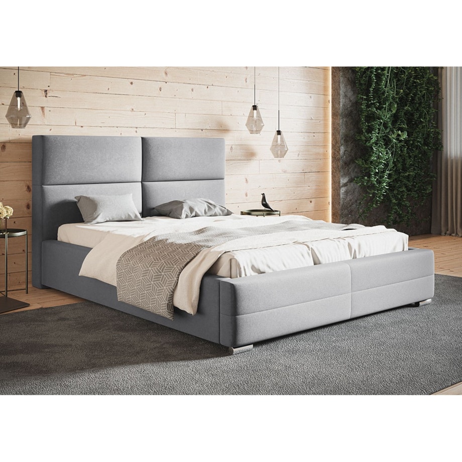 Łóżko sypialniane 160x200 BEN 3- szare - tkanina plusz