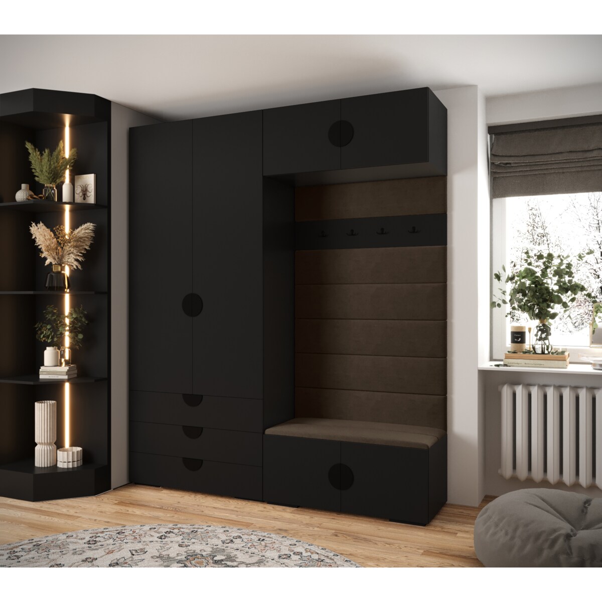 Garderoba do przedpokoju INOVA 4 Z12 czarny+czarny+manila04