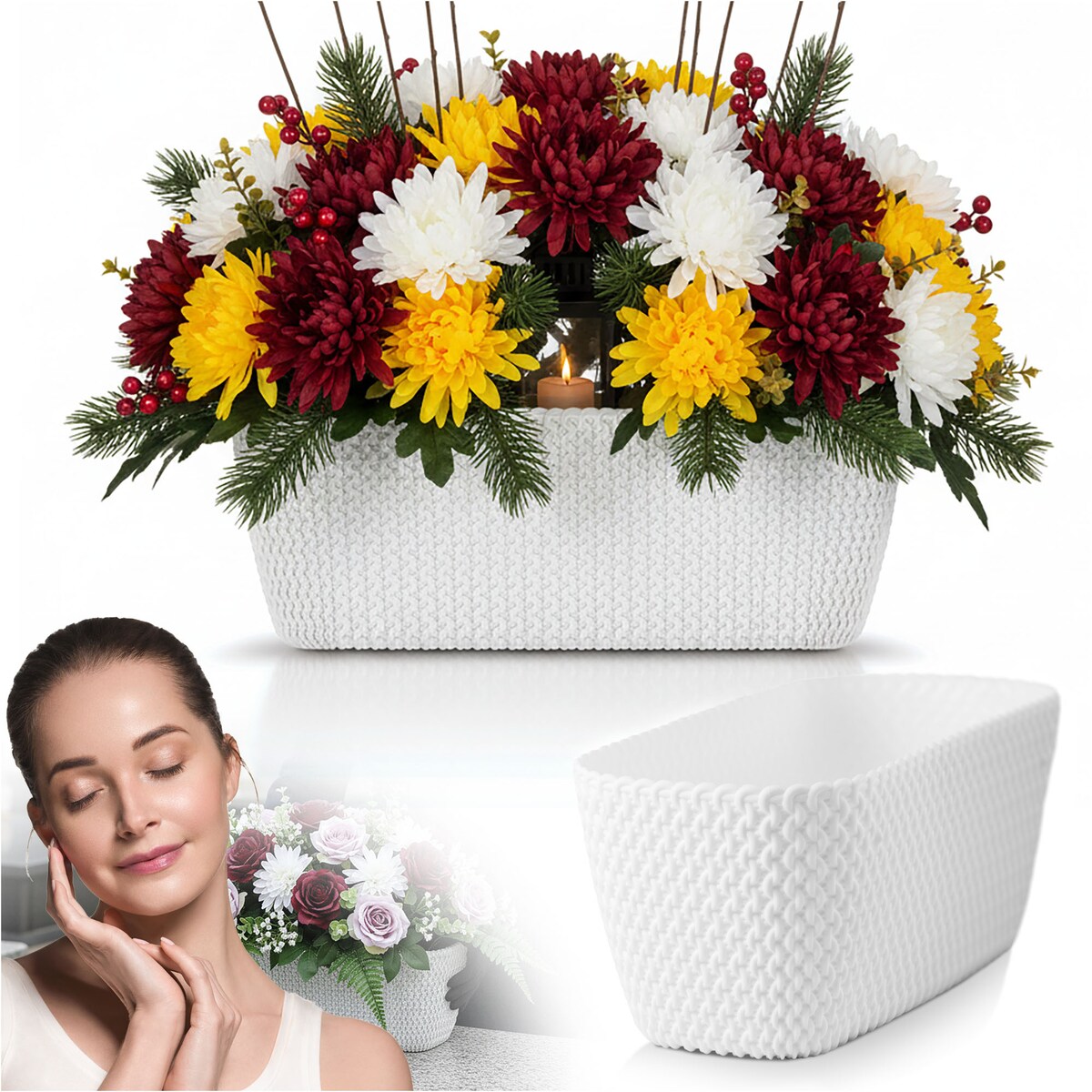 Donica Na Cmentarz Skrzynka Korytko Doniczka Na Wszystkich Świętych 29,7 Cm Biała