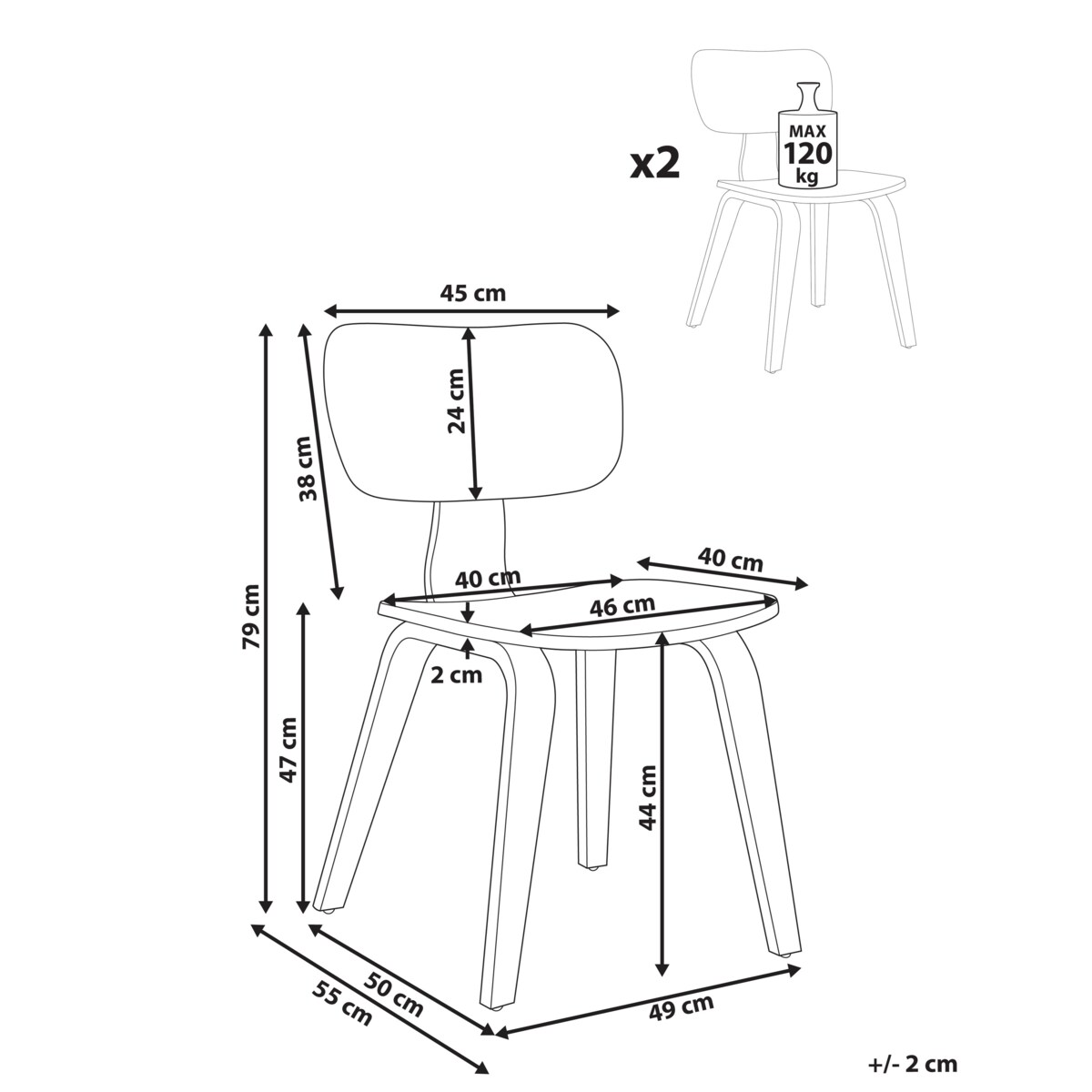 Zestaw 2 krzeseł do jadalni LUCINDA Drewno Ciemne drewno