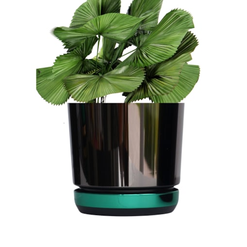 14 Doniczka DUO CZARNA z podstawką ZIELONA dwukolorowa nowoczesna industrialny loft glamour wysoki połysk metaliczna elegancka