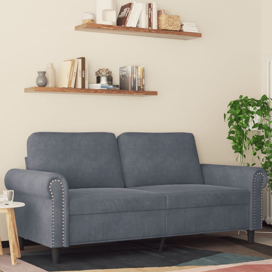 vidaXL Sofa 2-osobowa, ciemnoszary, 140 cm, tapicerowana aksamitem