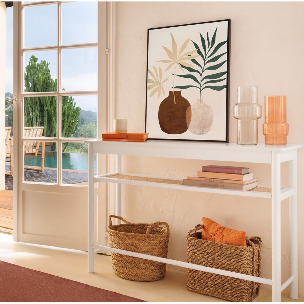 Konsola biała z plecionką wiedeńską Calabasas 110 cm