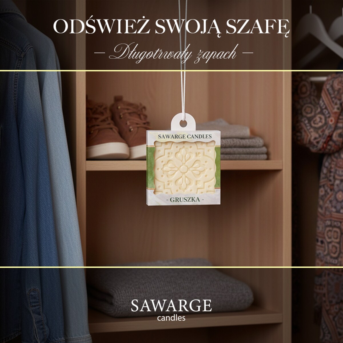 Zapachowa zawieszka do szafy wosk sojowy gruszka