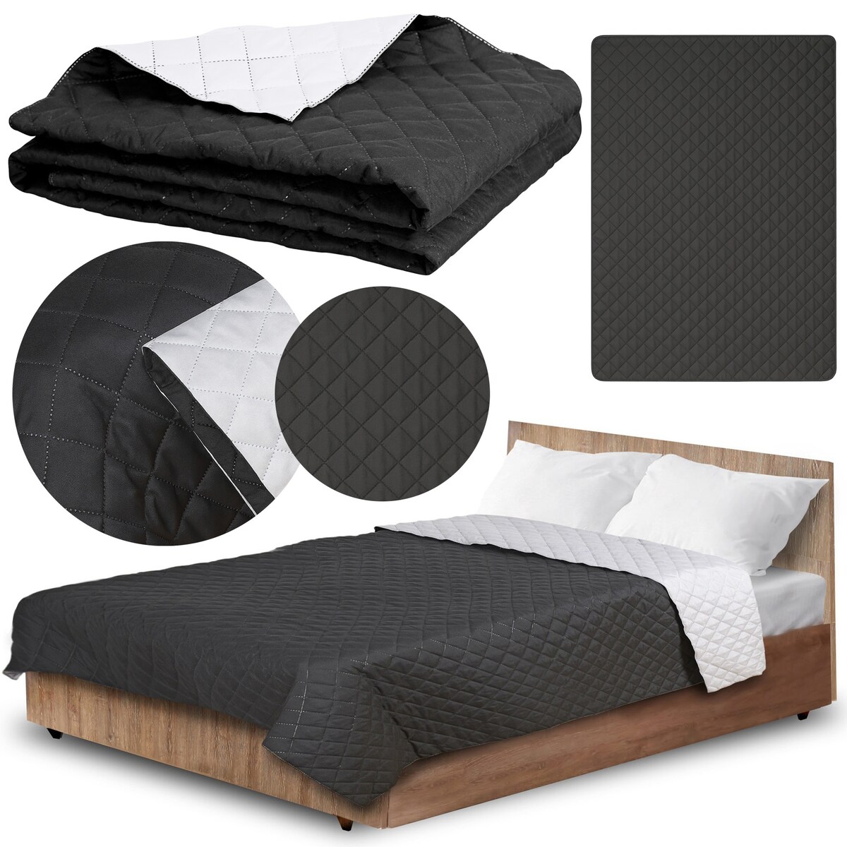 Narzuta Na Łóżko Kanapę Na Plażę Pikowana 160X200 Cm Biało-Czarna