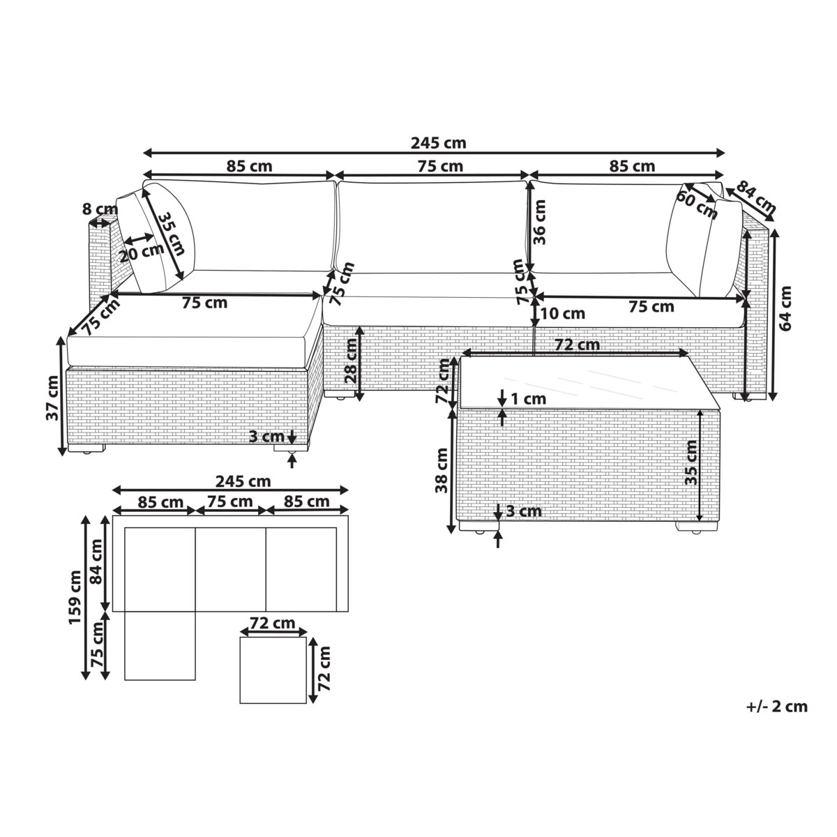 Zestaw ogrodowy z technorattanu 4-osobowy prawostronny szary SANO II