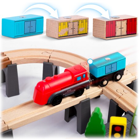 Kolejka drewniana miasteczko pociąg auta 100 szt. Ricokids