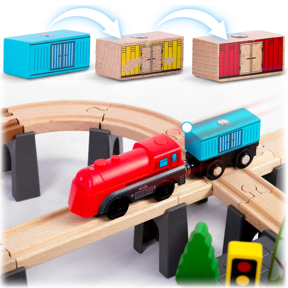 Kolejka drewniana miasteczko pociąg auta 100 szt. Ricokids