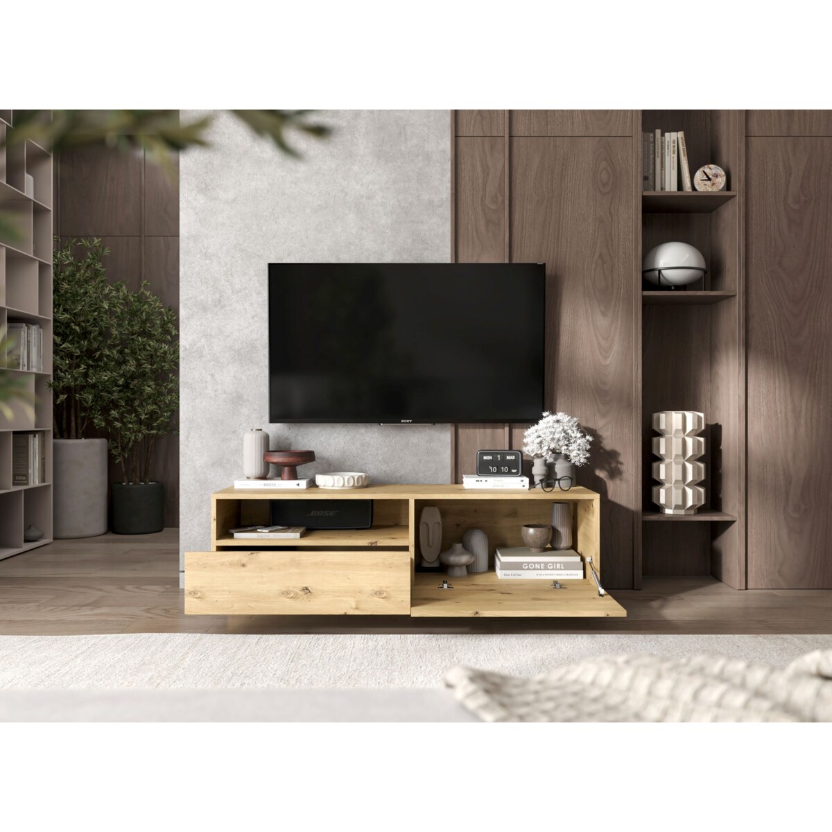 Szafka RTV Komoda Loft Dąb Artisan stojąca / wisząca szuflada 120 cm