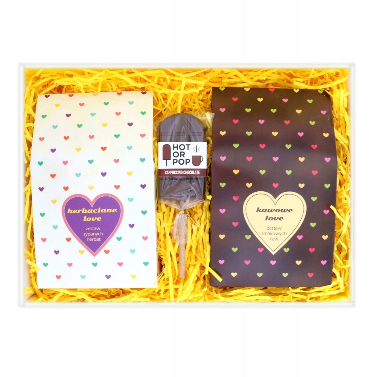 Zestaw prezentowy upominkowy "LOVE BOX" - kawy, herbaty, lizak czekoladowy - prezent upominek na walentynki dla chłopaka dziewczyny niej niego żony męża kobiety faceta mężczyzny