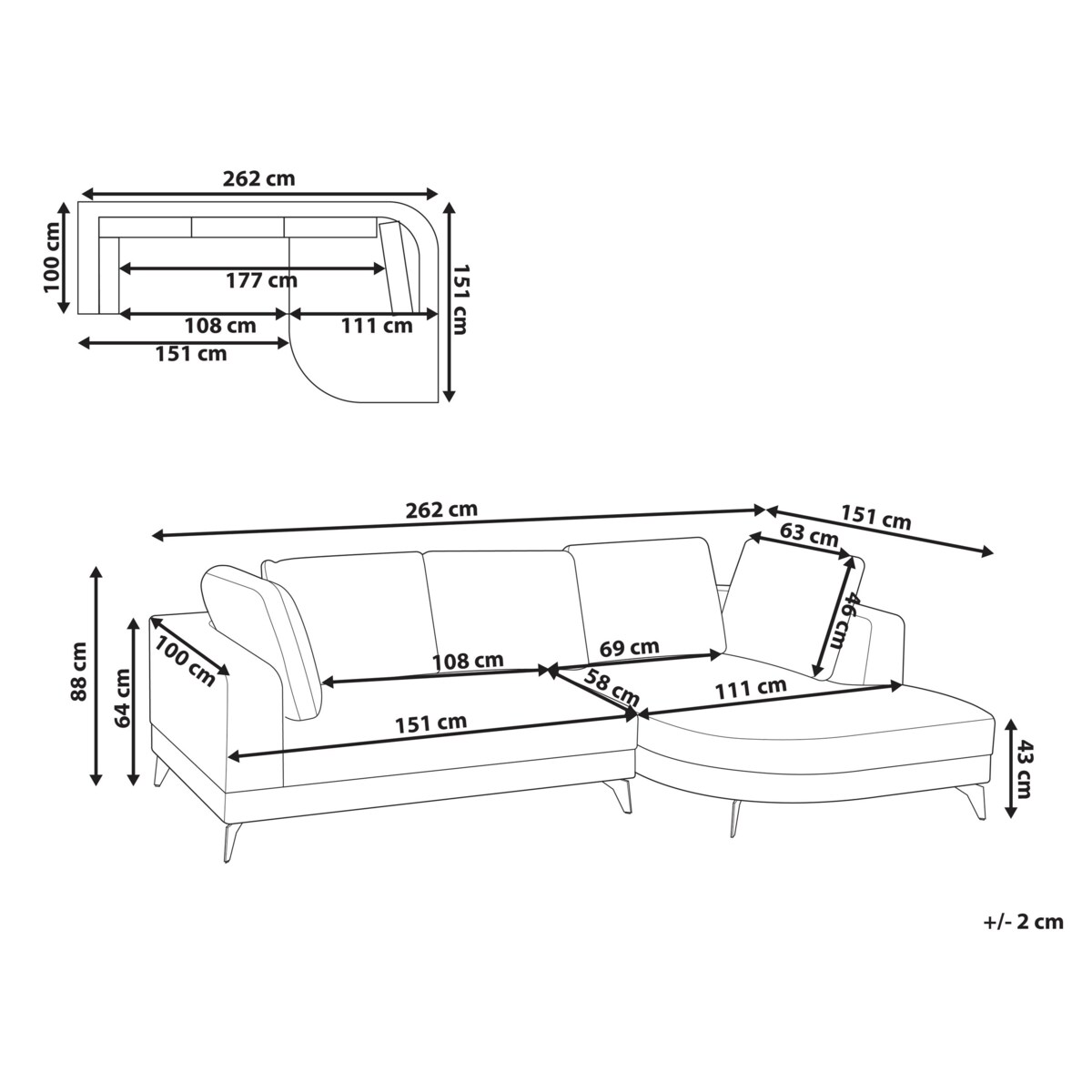 Narożnik dla 3 osób MARUM Len syntetyczny Szary Lewostronny