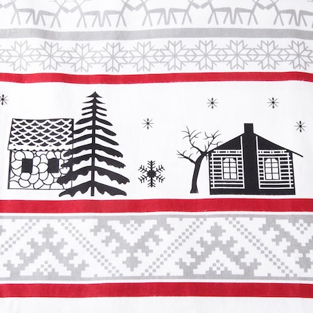 Pościel flanelowa 140x200 Selvia biała w choinki i chatki, Flanelove
